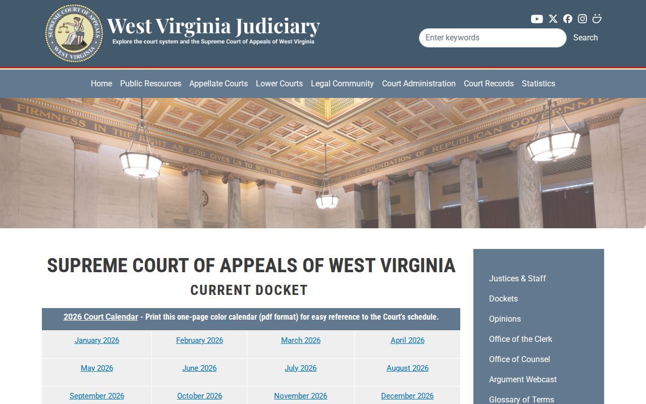 Official Supreme Court of Appeals of West Virginia calendar interface