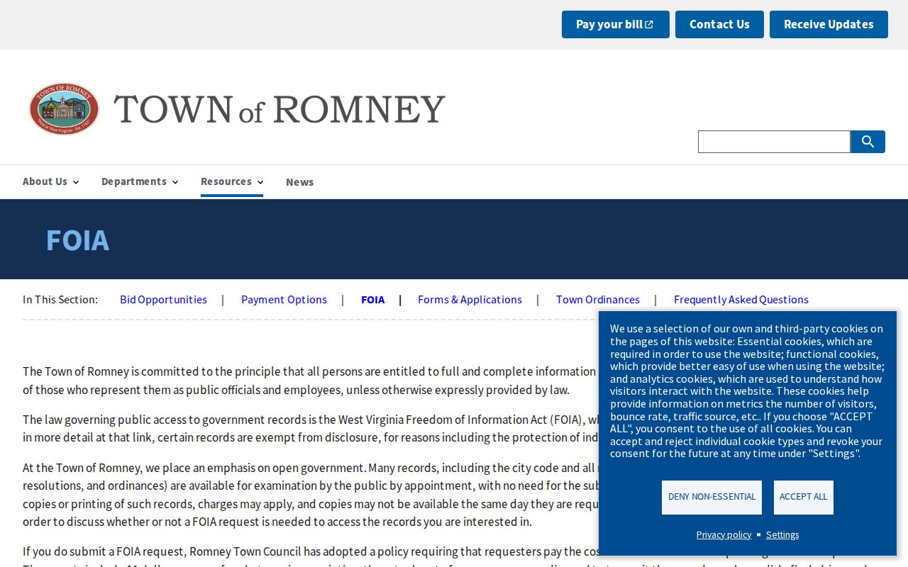 Town of Romney municipal public record request and copy process