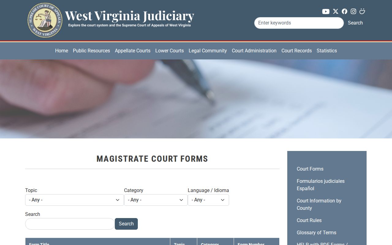 Official West Virginia Magistrate Court traffic form search